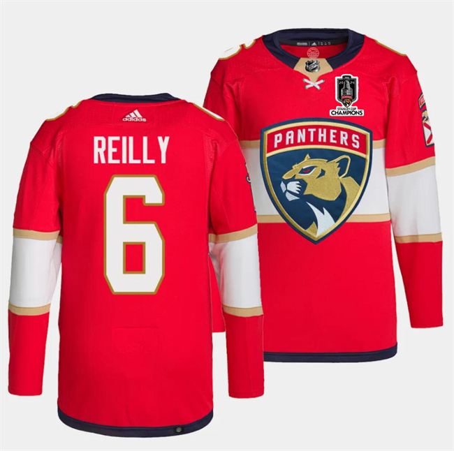 Men's Florida Panthers #6 Mike Reilly Red Home 2024 Stanley Cup Champions Stitched Jersey